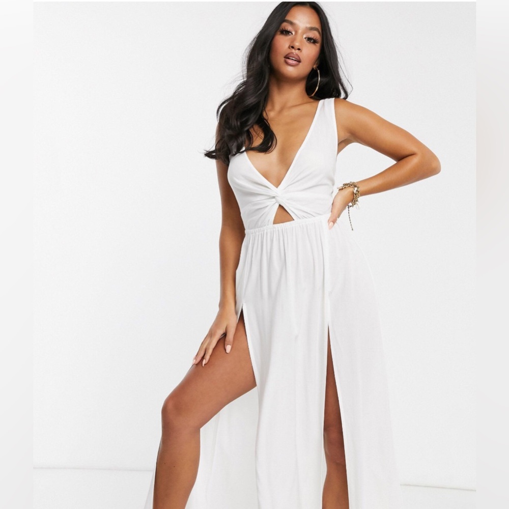 NWT ASOS DESIGN tie back cross front beach maxi dress with front cut out detail